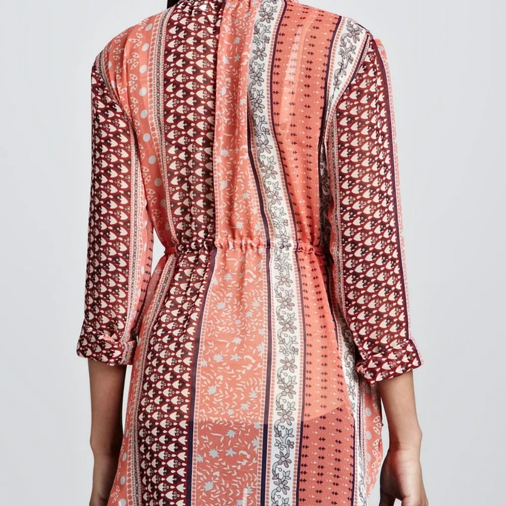 Free People Moonlight Mile Mixed-Print Top in Hot Coral Combo